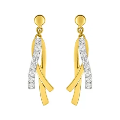 Boucles d'Oreilles Femme Pendantes OR 375/1000 Bicolore et Oxydes