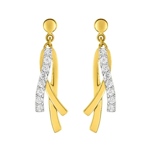 Boucles d'Oreilles Femme Pendantes OR 375/1000 Bicolore et Oxydes