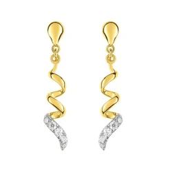 Boucles d'Oreilles Femme Pendantes OR 375/1000 Bicolore et Oxydes