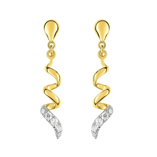Boucles d'Oreilles Femme Pendantes OR 375/1000 Bicolore et Oxydes