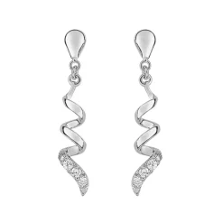 Boucles d'Oreilles Femme Pendantes OR 375/1000 Blanc et Oxydes