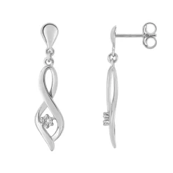 Boucles d'Oreilles Femme Pendantes OR 375/1000 Blanc et Diamants