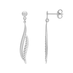 Boucles d'Oreilles Femme Pendantes OR 375/1000 Blanc et Oxydes