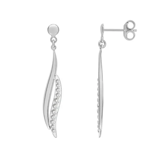 Boucles d'Oreilles Femme Pendantes OR 375/1000 Blanc et Oxydes