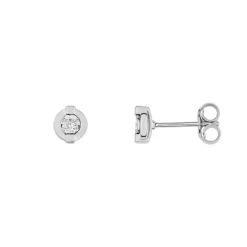 Boucles d'Oreilles Femme Puces OR 375/1000 Blanc et Diamants