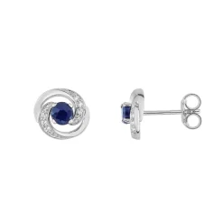 Boucles d'Oreilles Femme Puces OR 375/1000 Blanc et Saphirs