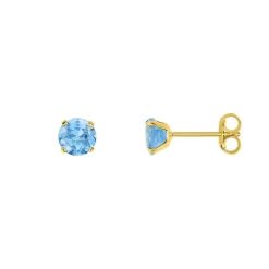 Boucles d'Oreilles Femme Puces OR 375/1000 Jaune et Topaze