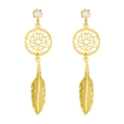 Boucles d'Oreilles Femme Pendantes OR 375/1000 Jaune et Oxydes