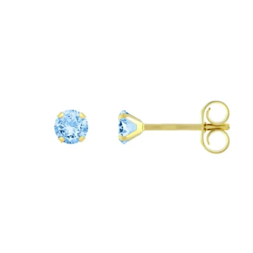 Boucles d'Oreilles Femme Puces OR 375/1000 Jaune et Topaze