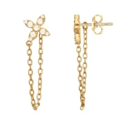 Boucles d'Oreilles Femme Pendantes Fleurs PLAQUE OR Jaune et Oxydes