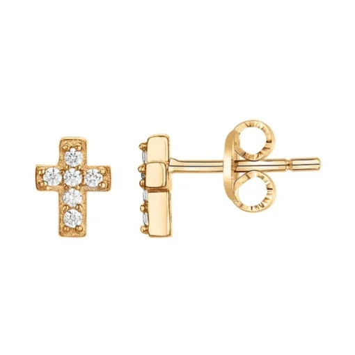 Boucles d'Oreilles Femme Puces Croix PLAQUE OR Jaune et Oxydes