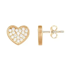 Boucles d'Oreilles Femme Puces Coeur PLAQUE OR Jaune et Oxydes