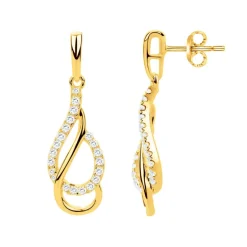 Boucles d'Oreilles Femme Pendantes PLAQUE OR Jaune et Oxydes