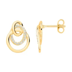 Boucles d'Oreilles Femme Puces Cercles PLAQUE OR Jaune et Oxydes
