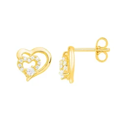 Boucles d'Oreilles Femme Puces Coeurs PLAQUE OR Jaune et Oxydes