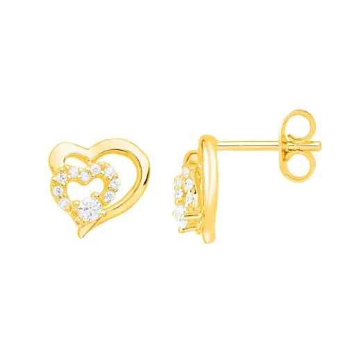Boucles d'Oreilles Femme Puces Coeurs PLAQUE OR Jaune et Oxydes