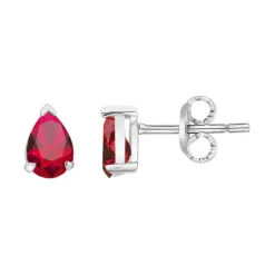Boucles d'Oreilles Femme Puces ARGENT 925/1000 et Spinelles Rouges