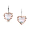 Boucles d'Oreilles Femme Pendantes Coeur FOSSIL ACIER Doré Rose et Nacre