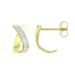 Boucles d'Oreilles Femme Puces OR 750/1000 Bicolore et Diamants