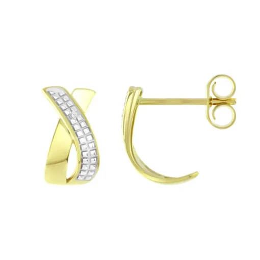 Boucles d'Oreilles Femme Puces OR 750/1000 Bicolore et Diamants