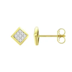 Boucles d'Oreilles Femme Puces OR 750/1000 Jaune et Diamants
