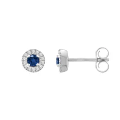 Boucles d'Oreilles Femme Puces OR 750/1000 Saphirs et Diamants