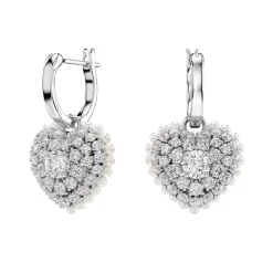 Boucles d'Oreilles Femme Pendantes Cœurs Swarovski Hyperbola Métal Argenté et Cristaux 5684384