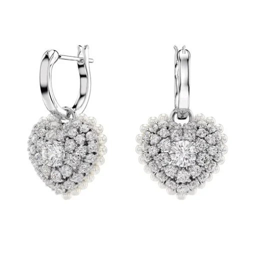 Boucles d'Oreilles Femme Pendantes Cœurs Swarovski Hyperbola Métal Argenté et Cristaux 5684384
