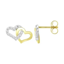 Boucles d'Oreilles Femme Puces OR 375/1000 Bicolore et Oxydes