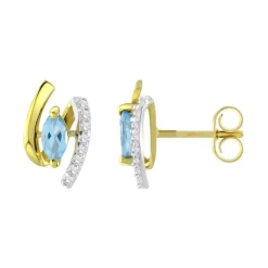 Boucles d'Oreilles Femme Puces OR 375/1000 Bicolore et Topazes