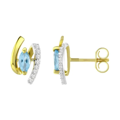 Boucles d'Oreilles Femme Puces OR 375/1000 Bicolore et Topazes