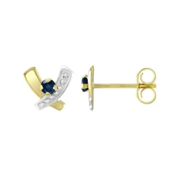 Boucles d'Oreilles Femme Puces OR 375/1000 Bicolore et Saphirs