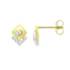 Boucles d'Oreilles Femme Puces OR 375/1000 Bicolore et Oxydes