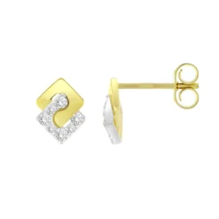 Boucles d'Oreilles Femme Puces OR 375/1000 Bicolore et Oxydes