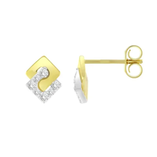 Boucles d'Oreilles Femme Puces OR 375/1000 Bicolore et Oxydes