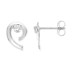 Boucles d'Oreilles Femme Puces OR 375/1000 Blanc et Oxydes