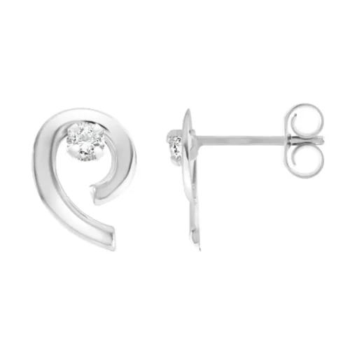 Boucles d'Oreilles Femme Puces OR 375/1000 Blanc et Oxydes