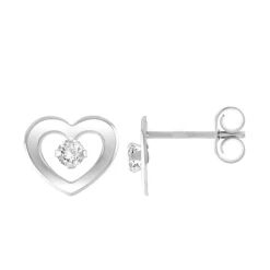 Boucles d'Oreilles Femme Puces Coeurs OR 375/1000 Blanc et Oxydes