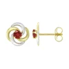 Boucles d'Oreilles Femme Puces OR 375/1000 Bicolore et Rubis