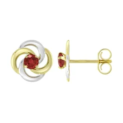 Boucles d'Oreilles Femme Puces OR 375/1000 Bicolore et Rubis