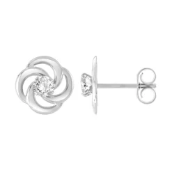 Boucles d'Oreilles Femme Puces OR 375/1000 Blanc et Oxydes