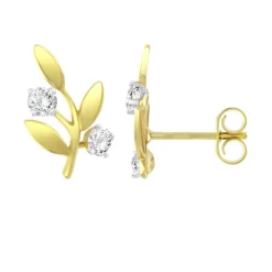 Boucles d'Oreilles Femme Puces OR 375/1000 Jaune et Oxydes
