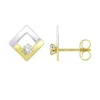 Boucles d'Oreilles Femme Puces OR 375/1000 Bicolore et Oxydes