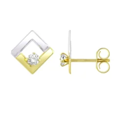Boucles d'Oreilles Femme Puces OR 375/1000 Bicolore et Oxydes