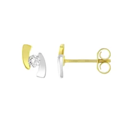 Boucles d'Oreilles Femme Puces EDORA OR 375/1000 Bicolore et Oxydes