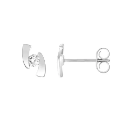 Boucles d'Oreilles Femme Puces EDORA OR 375/1000 Blanc et Oxydes