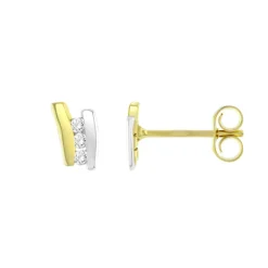 Boucles d'Oreilles Femme Puces EDORA OR 375/1000 Bicolore et Oxydes