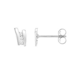 Boucles d'Oreilles Femme Puces OR 375/1000 Blanc et Oxydes