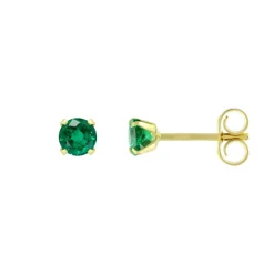 Boucles d'Oreilles Femme Puces OR 750/1000 Jaune et Emeraudes