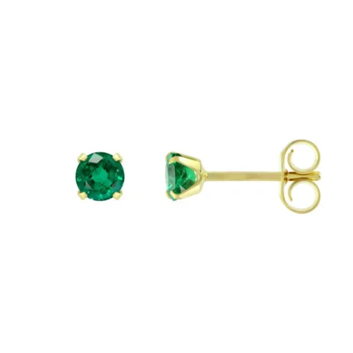Boucles d'Oreilles Femme Puces OR 750/1000 Jaune et Emeraudes